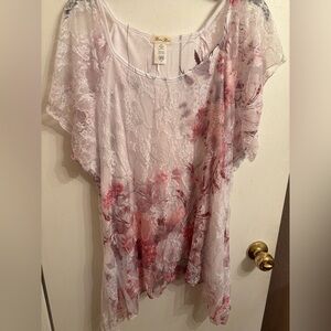 Brittany Black Floral Lace Overlay Tunic — Blush Pink & Gray